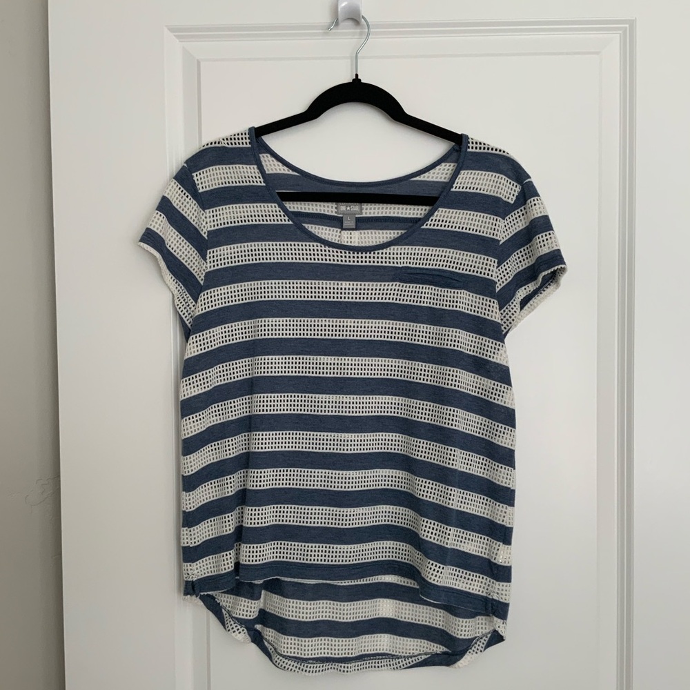 dusty blue and cream eyelet designed tee
